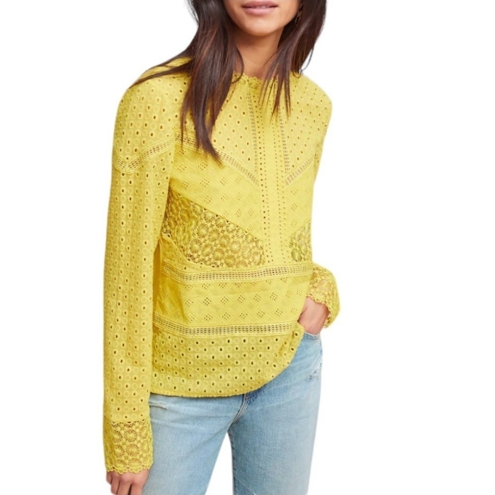 Anthropologie Yellow Eyelet Blouses